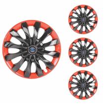 Jogo Calota Aro 13 Flap Black Red Universal + Emblema Resinado Ford