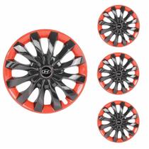 Jogo Calota Aro 13 Flap Black Red Universal + Emblema Resinado Hyundai