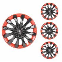 Jogo Calota Aro 13 Flap Black Red Universal + Emblema Resinado Peugeot