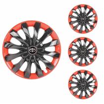 Jogo Calota Aro 13 Flap Black Red Universal + Emblema Resinado Toyota