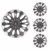 Jogo Calota Aro 13 Flap Graphite Silver Universal + Emblema Resinado Ford