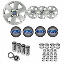 Jogo Calota Aro 13 Ka 2003 Ford + Emblema Resinado + Tampa Ventil + Capa Parafuso