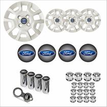 Jogo Calota Aro 13 Ka 2014 Ford + Emblema Resinado + Tampa Ventil + Capa Parafuso