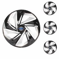 Jogo Calota Aro 13 Nitro X Black Silver Universal + Emblema Resinado Ford