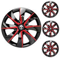 Jogo Calota Aro 13 Prime Black Red Universal + Emblema Resinado Renault Jogo Calota Aro 13 Prime Black Red Universal + Emblema Resinado Renault