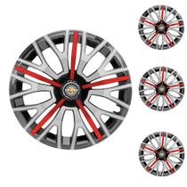 Jogo Calota Aro 13 Triton Sport Black Silver Red Universal + Emblema Resinado Chevrolet GM
