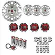 Jogo Calota Aro 13 Uno Fire 2004 2005 Fiat + Emblema Resinado + Tampa Ventil + Capa Parafuso