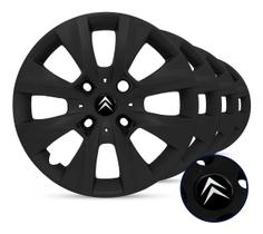 jogo Calota Aro 14 Citroen C3 / C4 Picasso - Preto Fosco + Emblema