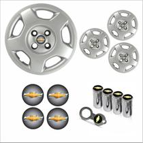 Jogo Calota Aro 14 Corsa Hatch Sedan 2004 Chevrolet GM + Emblema Resinado + Tampa Ventil Antifurto