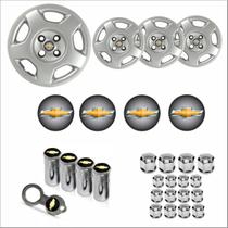 Jogo Calota Aro 14 Corsa Hatch Sedan 2004 + Emblema Resinado + Tampa Ventil + Capa Parafuso