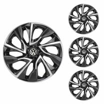 Jogo Calota Aro 14 DS4 Black Silver Universal + Emblema Resinado Volkswagen
