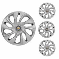 Jogo Calota Aro 14 DS4 Silver Universal + Emblema Resinado Chevrolet GM