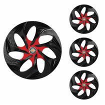 Jogo Calota Aro 14 Evolution Black Red Universal + Emblema Resinado Chevrolet GM