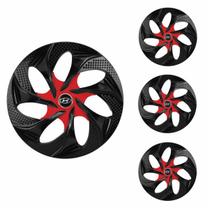 Jogo Calota Aro 14 Evolution Black Red Universal + Emblema Resinado Hyundai