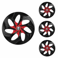 Jogo Calota Aro 14 Evolution Black Red Universal + Emblema Resinado Renault