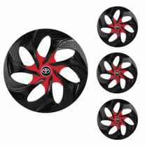 Jogo Calota Aro 14 Evolution Black Red Universal + Emblema Resinado Toyota