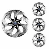 Jogo Calota Aro 14 Evolution Chrome Black Universal + Emblema Resinado Ford