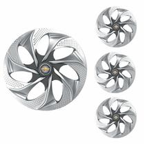 Jogo Calota Aro 14 Evolution Silver Graphite Universal + Emblema Resinado Chevrolet GM