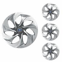 Jogo Calota Aro 14 Evolution Silver Graphite Universal + Emblema Resinado Ford