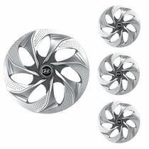 Jogo Calota Aro 14 Evolution Silver Graphite Universal + Emblema Resinado Hyundai