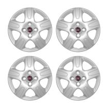 Jogo Calota Aro 14 Fiat Strada 2013 Até 2020 Prata + Emblema