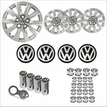 Jogo Calota Aro 14 Fox Polo 2012 2013 Volkswagen + Emblema Resinado + Tampa Ventil + Capa Parafuso