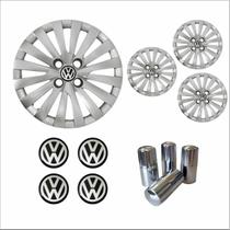 Jogo Calota Aro 14 Gol Voyage G5 G6 2014 Volkswagen + Emblema Resinado + Tampa Ventil Cromada