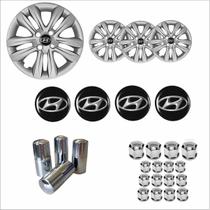 Jogo Calota Aro 14 HB20 Hatch Sedan 2016 à 2018 + Emblema Resinado + Tampa Ventil + Capa Parafuso