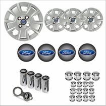 Jogo Calota Aro 14 Ka 2012 2013 Ford + Emblema Resinado + Tampa Ventil + Capa Parafuso