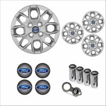 Jogo Calota Aro 14 Ka Hatch Sedan 2015 à 2018 Ford + Emblema Resinado + Tampa Ventil Antifurto