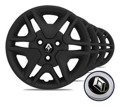 Jogo Calota Aro 14 Kwid 2017 a 2020 - Preto Fosco + Emblema Jogo Calota Aro 14 Kwid 2017 a 2020 - Preto Fosco + Emblema