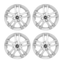 Jogo Calota Aro 14 Novo Fiat Argo 2021 2022 Prata + Emblema Resinado