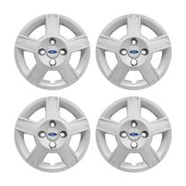 Jogo Calota Aro 14 Prata Ford Fiesta Hatch Sedan 2008/2010 Emblema Resinado