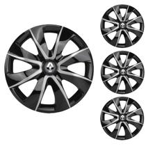 Jogo Calota Aro 14 Prime Black Silver Universal + Emblema Resinado Renault Jogo Calota Aro 14 Prime Black Silver Universal + Emblema Resinado Renault