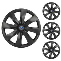 Jogo Calota Aro 14 Prime Fosc Black Universal + Emblema Resinado Ford