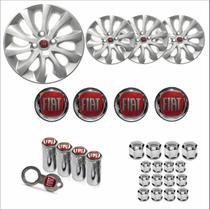 Jogo Calota Aro 15 Idea 2014 à 2016 Fiat + Emblema Resinado + Tampa Ventil + Capa Parafuso