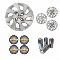 Jogo Calota Aro 15 Onix Prisma 2014 à 2016 Chevrolet GM + Emblema Resinado + Tampa Ventil Cromada