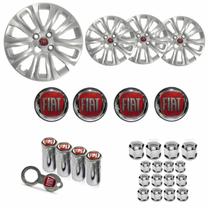 Jogo Calota Aro 15 Punto 2015 à 2016 Fiat + Emblema Resinado + Tampa Ventil + Capa Parafuso