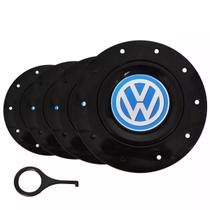 Jogo Calota Centro Roda Ferro Vw Azul Aro 14 Amarok + Chave