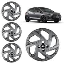 Jogo Calota Com Emblema Grafite Hyundai Hb20 Aro 15 2012 2013 2014 2015 2016 4 Pçs Pronta Entrega
