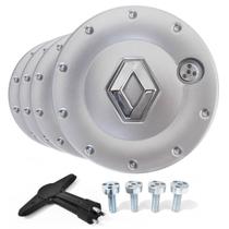 Jogo Calota Miolo De Roda Clio Prata + Kit Chave Parafuso