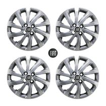 Jogo Calota prata Aro 15 Fiat Strada modelo 2021 emblema resinado preto