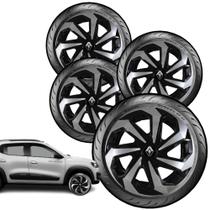 Jogo Calota Spider Black Silver Aro 15 Renault Clio Sandero