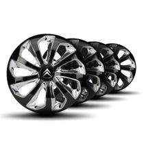 Jogo Calota Velox Aro14 Black Chrome Elite c/Emblema Citroen Jogo Calota Velox Aro14 Black Chrome Elite c/Emblema Citroen