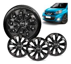Jogo Calotas Esportiva Velox Aro 14 Preta Nissan March Kit 4 Carlota Versa