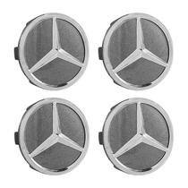 Jogo Calotinha Mercedes 75mm Grafite com Emblema Cromado Jogo Calotinha Mercedes 75mm Grafite com Emblema Cromado