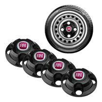 Jogo Calotinhas Centrais Fiat Aro 13 14 15 Uno Palio Argo c/ adesivo vermelho e 8 arruelas Jogo Calotinhas Centrais Fiat Aro 13 14 15 Uno Palio Argo c/ adesivo vermelho e 8 arruelas