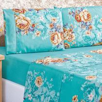 Jogo Cama Box Queen Size Naturale 200 Fios Floral 04 peças Toque Seda