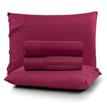 Jogo Cama Casal Cherry Bordado Inglês 4pç 100% Poliéster - Bordo Jogo Cama Casal Cherry Bordado Inglês 4pç 100% Poliéster - Bordo