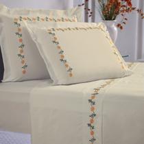 Jogo Cama Casal Padrão Percal 180 Fios 100% Algodão 04 Peças Bordado Jogo de Lençol Margarida Jogo Cama Casal Padrão Percal 180 Fios 100% Algodão 04 Peças Bordado Jogo de Lençol Margarida